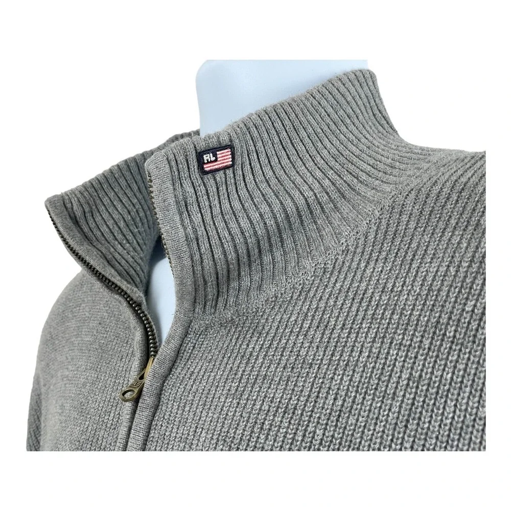 VTG POLO‎ JEANS CO Ralph Lauren Sweater Mens 2XL Qtr Zip 100% Cotton Gray Cream